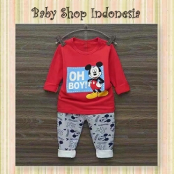 LU555 Piyama Anak Mickey Setelan Baju Anak Lengan Panjang Mickey Red  large